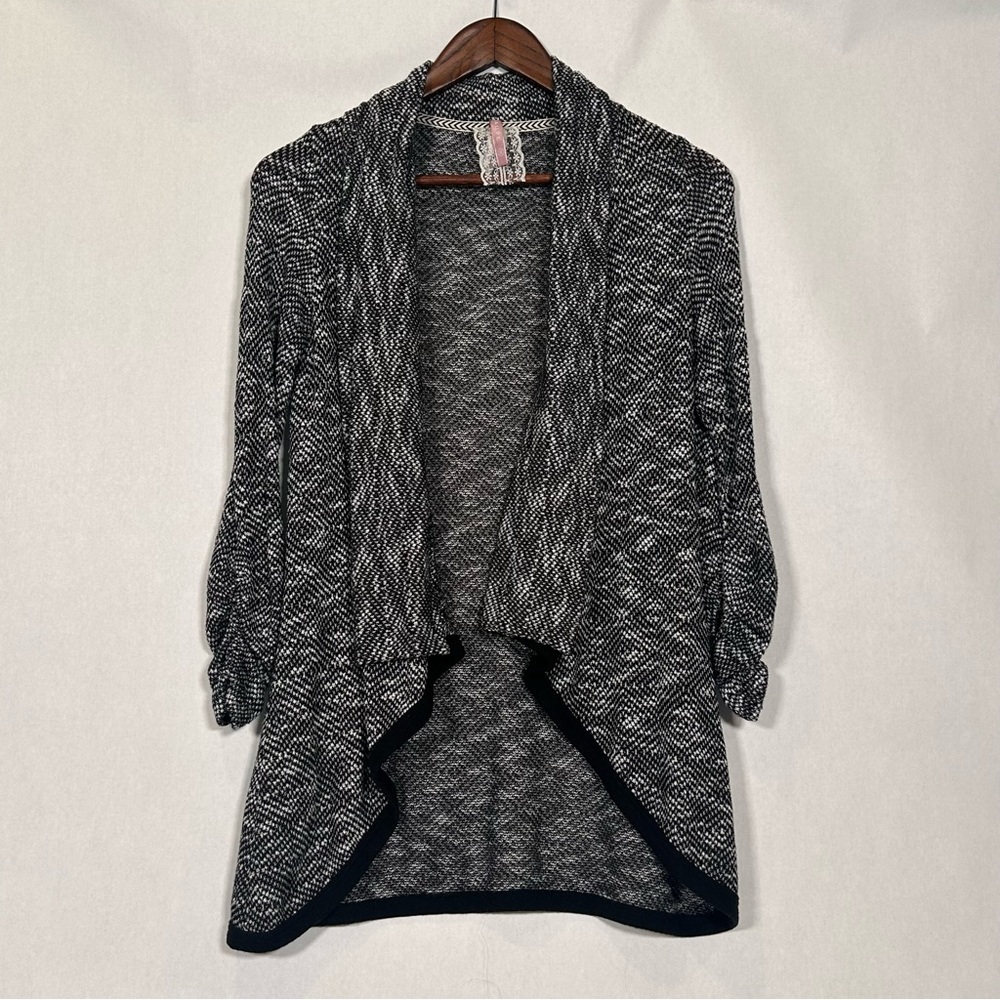 Mauve Open Cardigan Black White Waterfall Sweater